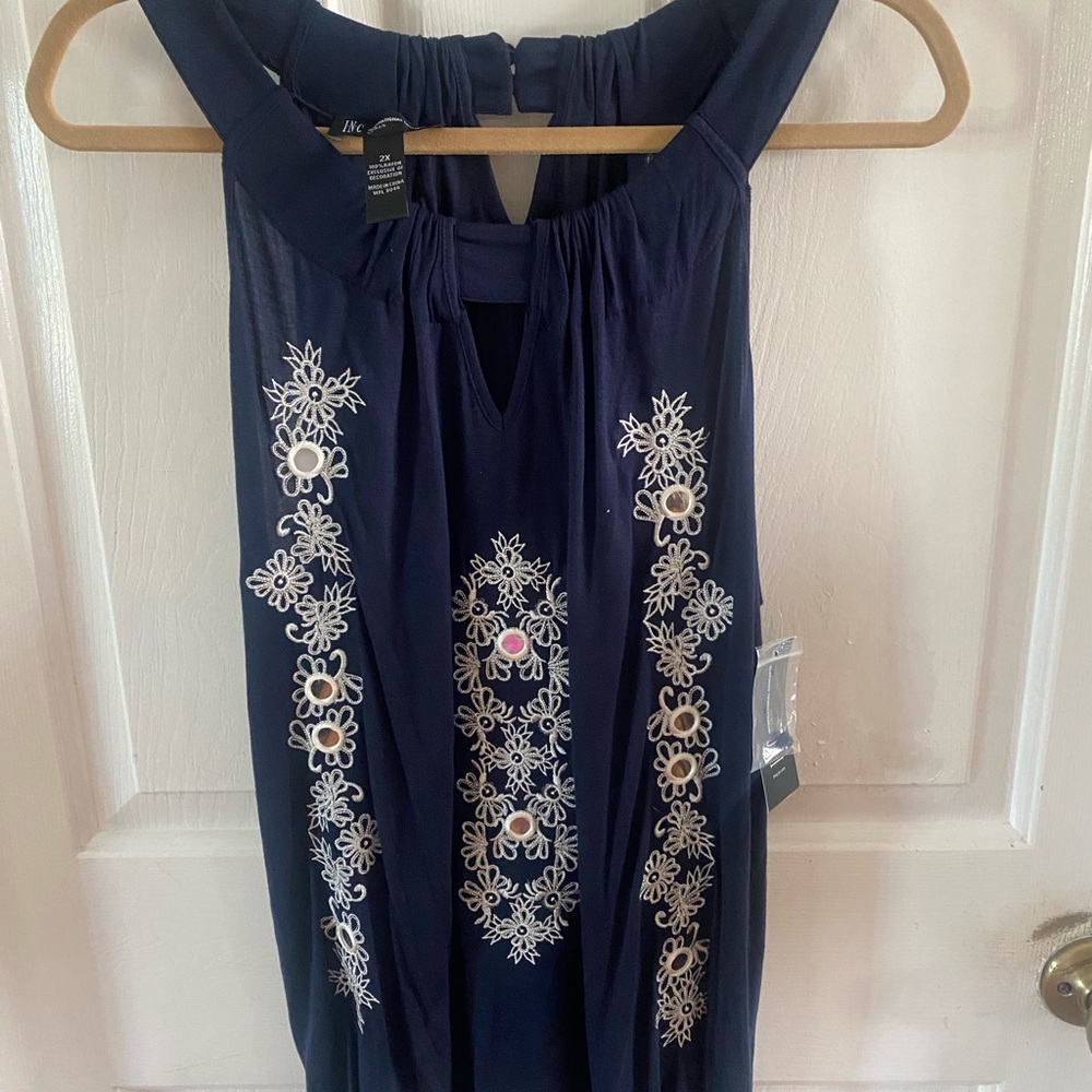 I.N.C. NWT Women’s 2X Shirt Open Blooms design,Deep Twilight